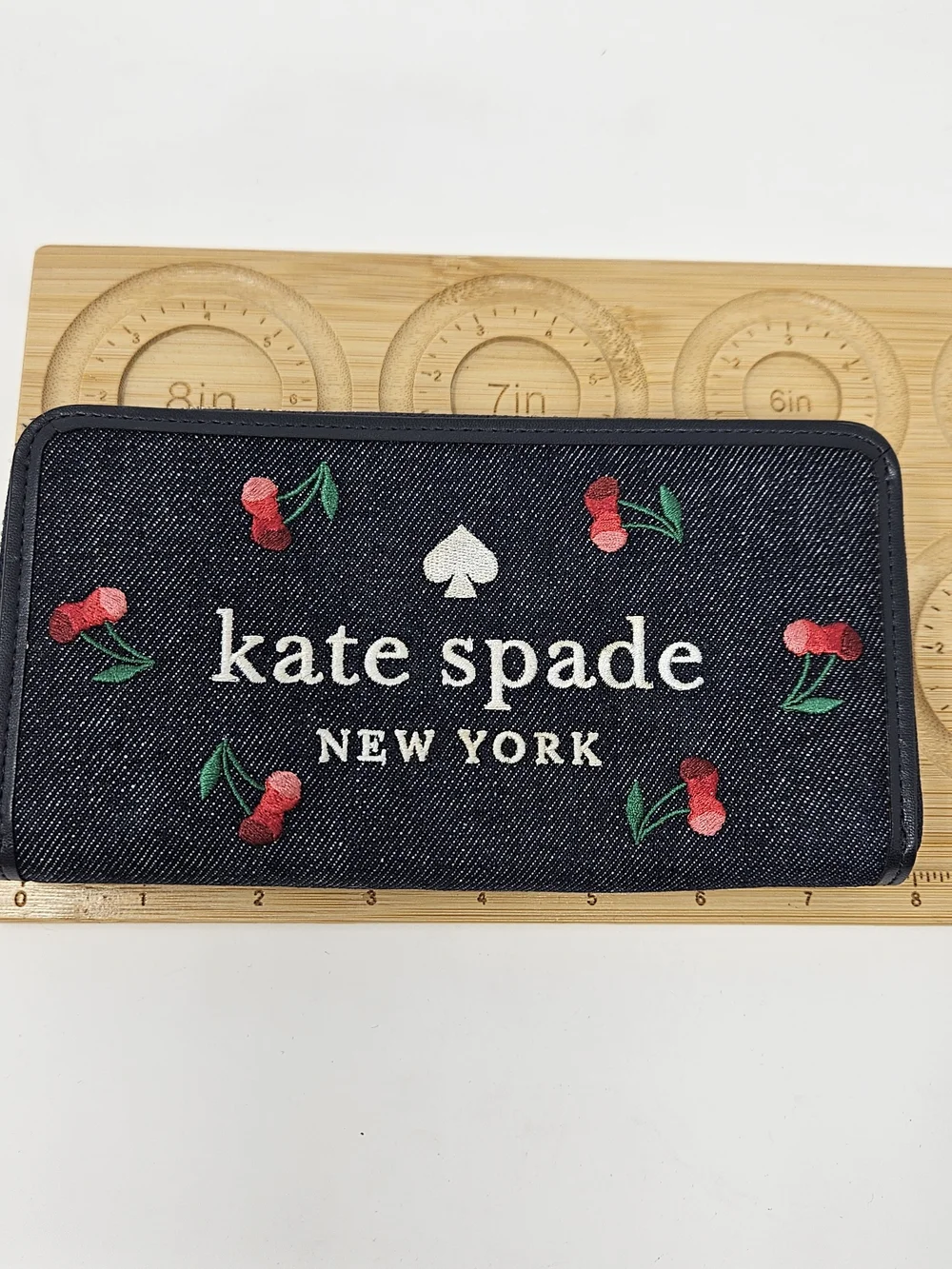 Kate Spade Denim Cherry Zip Wallet - Navy